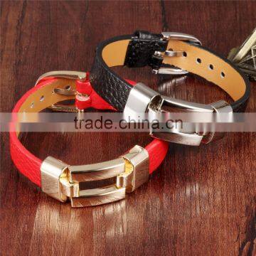 Leather Charm Bracelets For Women Man Personality Black/Red Color Stainless Steel Women Men Jewelry Bracelet Gift photo-4
