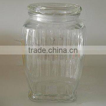 hermetic square buttom glass storage jar with vertical stripe and lid