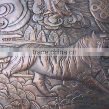 bronze hanging tiger sculpture wall relief