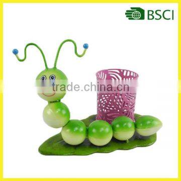 Funny green caterpillar flowerpot metal garden sculptures