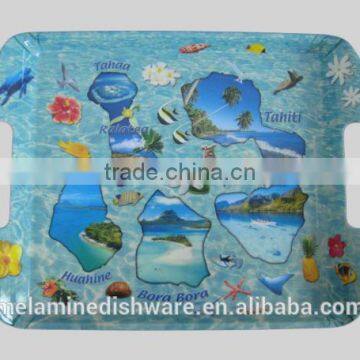 Fishes printed melamine oblong shape tray