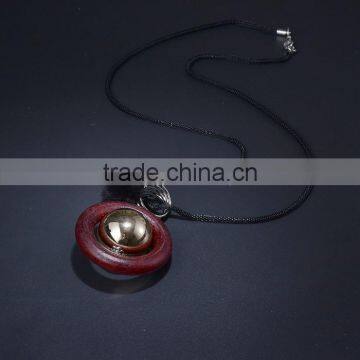 Silver Ball Wood Hoop Pompon Pendant Necklace Korea Retro Long Sweater Necklace Autumn Geometric Necklace photo-4