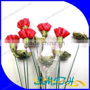 High Quality Artificial Red Ribbon Flower Bouquet photo-3
