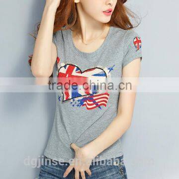 The new model fashion woman rounded hem t shirt cotton model custom printing joker simple flag t-shirt