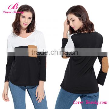 Top sale pocket long sleeves black and white shirt women pullover