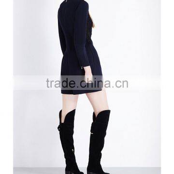 Wholasale Women Apparel Black Round Neck Long Sleeves Embroidered Crepe Playsuit(DQE0104J) photo-2