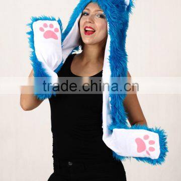 Wholesale Custom Long Scarf Mittens Faux Fur Wolf Head Animal Ears Hat photo-3