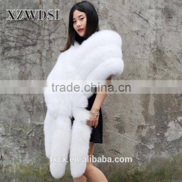 CX-B-32 OEM Service White Long Plain Color Fox Fur Shawls photo-5