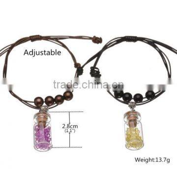 Couple Woven Cord Glass Wishing Bottle Bracelets Diy Wishing Bottles Charms Leather Cord Bracelets for Valentine's Gifts 2017 photo-3
