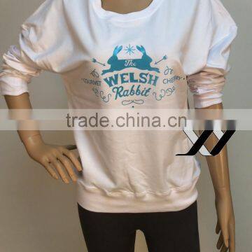 white crew neck sweatshirt for women with rabbit print