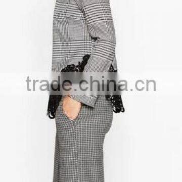 Runwaylover EY2378B Ladies 2017 Fashion Lace Splice Plaid Blouse photo-2