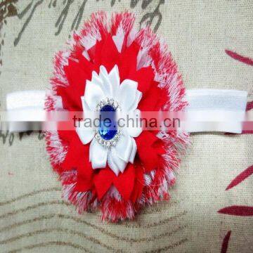 Delicate Rhinestoned Centered Shabby Flowers Baby Girls 4th of July Head Band For Hair Accessories