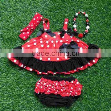 NEW infant toddler outfits kids red and white polka dot swing top set minnie swing top set with headband and necklace