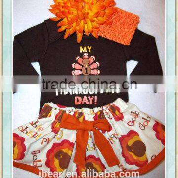 Thanksgiving Day Turkey child outfit 2016 wholesale boutique fall clothing childrenTurkey top and Turkey monogram Dress sets