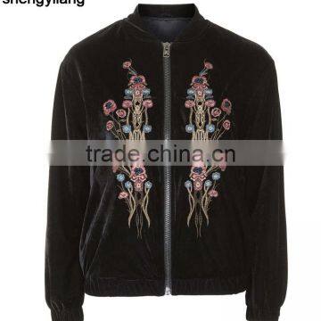 Wholesale Custom Women Jacket, High Quality Velvet Embroidered Bomber Jacket in Guangzhou photo-5
