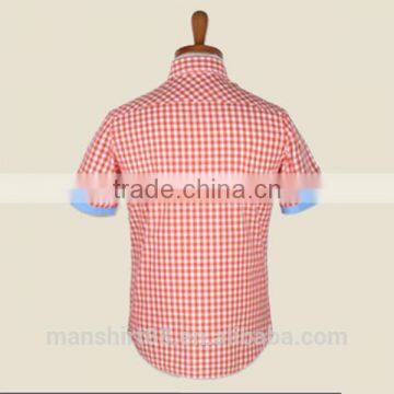 Wholesale Short Sleeve Contrast Color Check Cotton Men's Shirt photo-2