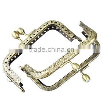 Metal Frame Kiss Clasp Arch For Handbag Purse Bag Antique Bronze Clear Rhinestone Ball Flower 9x6.3cm(Open:12x9cm),3pc,Fashion