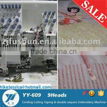 YY-609+9 Cording Coiling Taping and double sequins Mixed computerized Embroidery Machine