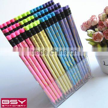 12 pcs HB roll printing pencil with eraser pencil with pvc box