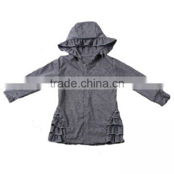 Fashion Girls Clothing Darkgray Cardigan With Hood and Ruffles Bulk Wholesale Kids Clothing photo-2