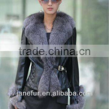 New collection pig leather jacket with fox fur collar and cuffs