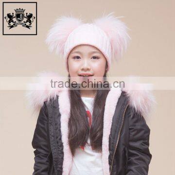 Customerized Hat Cute Winter Kids Beanie Hats Double Fur Balls