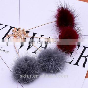 Superior and Beautiful Real Mink Fur Pom Pom Ball Eardrop Earrings for Women photo-4