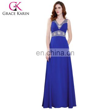 Grace Karin Womens Sleeveless Beaded Blue Party Gowns Chiffon Long Evening Dress CL4410