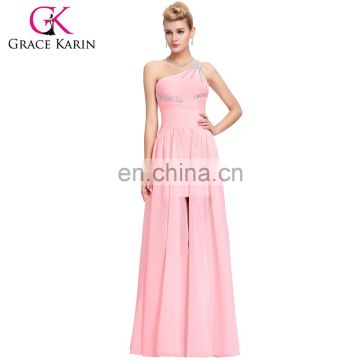 Grace Karin Short Front Long Back Chiffon One Shoulder Pink Prom Dress CL3828