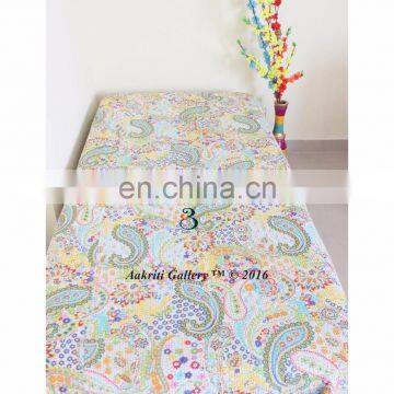 Paisley Single Kantha Bedspread Quilt Throw Indian White Color Handmade 100% cotton comforter