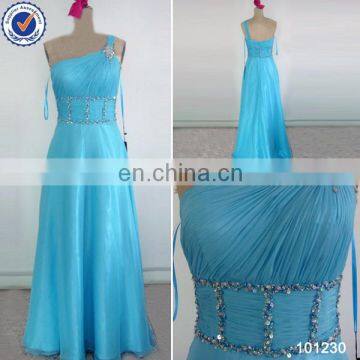 elegant in-stock floor length pleating chiffon one shoulder cheap prom dresses