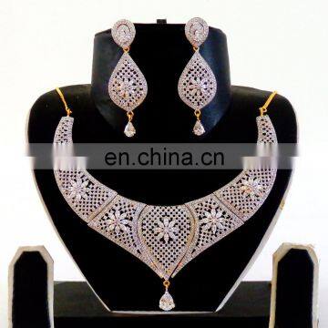 Cubic Zirconia Bridal Necklace set - American Diamond Necklace set - Wedding wear American Diamond Jewelry set - CZ jewelry