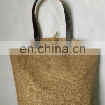 Jute Tote Bag with leather handles