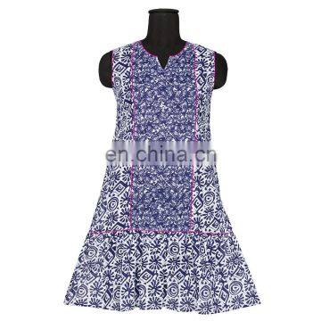 2016 PRINTED BLUE WITH PIPING SHORT KURTA TOP DRESS FOR SMART GIRL