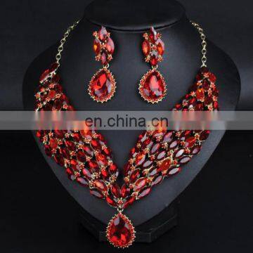 2015 Wholesale fashion micro pave red crystal jewelry silver alibaba jewelry set