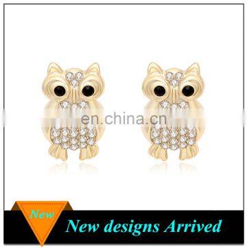2017 Best selling popular high quality Metal Gold plated crytsal owl shape stud Earring