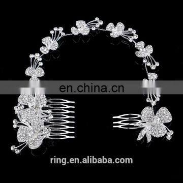 Wholesale flower hair comb , silver crystal flower head chain, long hair comb design