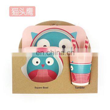 2020 Creative cartoon  bamboo fiber children tableware set of five sets of kindergarten baby bowl children's dinner plate owl