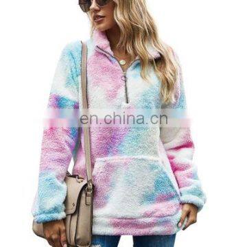 High Quality New Stitching Pullover Tie-dye Plush Sweater Loose Women Jacket