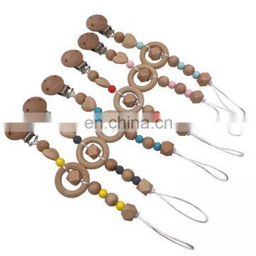 Food Grade Silicon Beads Wooden Pacifier Clips Soother Chain For Babies