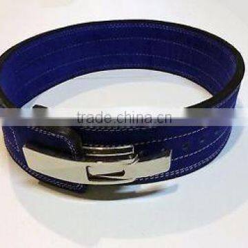 Professional Fitness Weightlifting Power Gym Belt Lever Genuine Blue Leather Belt 4" Silver Buckle New