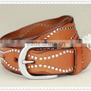 Fashion design genuine leather women studded belt