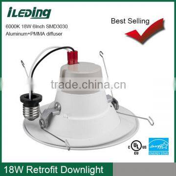 High Power Indoor UL Energy Star Approved 18w 1300lm 6000K E27 Led Down Light