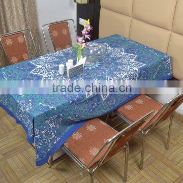 Indian Cotton Table Cloth Blue Star Multicolored Printed Dinning Table Cloth Vintage Wall Hanging Throw Bed Sheet Cover TC69