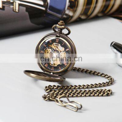 Shuhang SH05 Long Necklace Watch Clock Custom Logo Design Stainless Steel Pocket Watch Chain