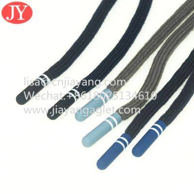 factory price hot selling blue plastic aglet custom round polyester rope with two tone shoelace aglet