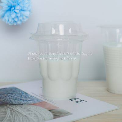 Disposable Milk Tea Cup Flower Shape Ice Cream 320ml Clear pp Plastic Cup With Lid photo-5
