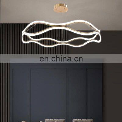 Modern Unique Luxury Wave Pendant Light Aluminum Gold Simple Ceiling LED Lighting Linear Chandelier