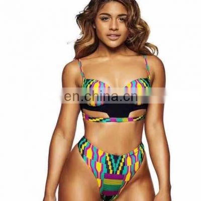 Customized Summer Women Solid Bikini African Print Swimwear Bikini Frauen Badebekleidung