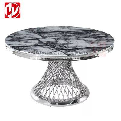 Antique Round Dining Room Furniture Restaurant Marble White Glass Top Golden Stainless Steel Wedding Banquet Table